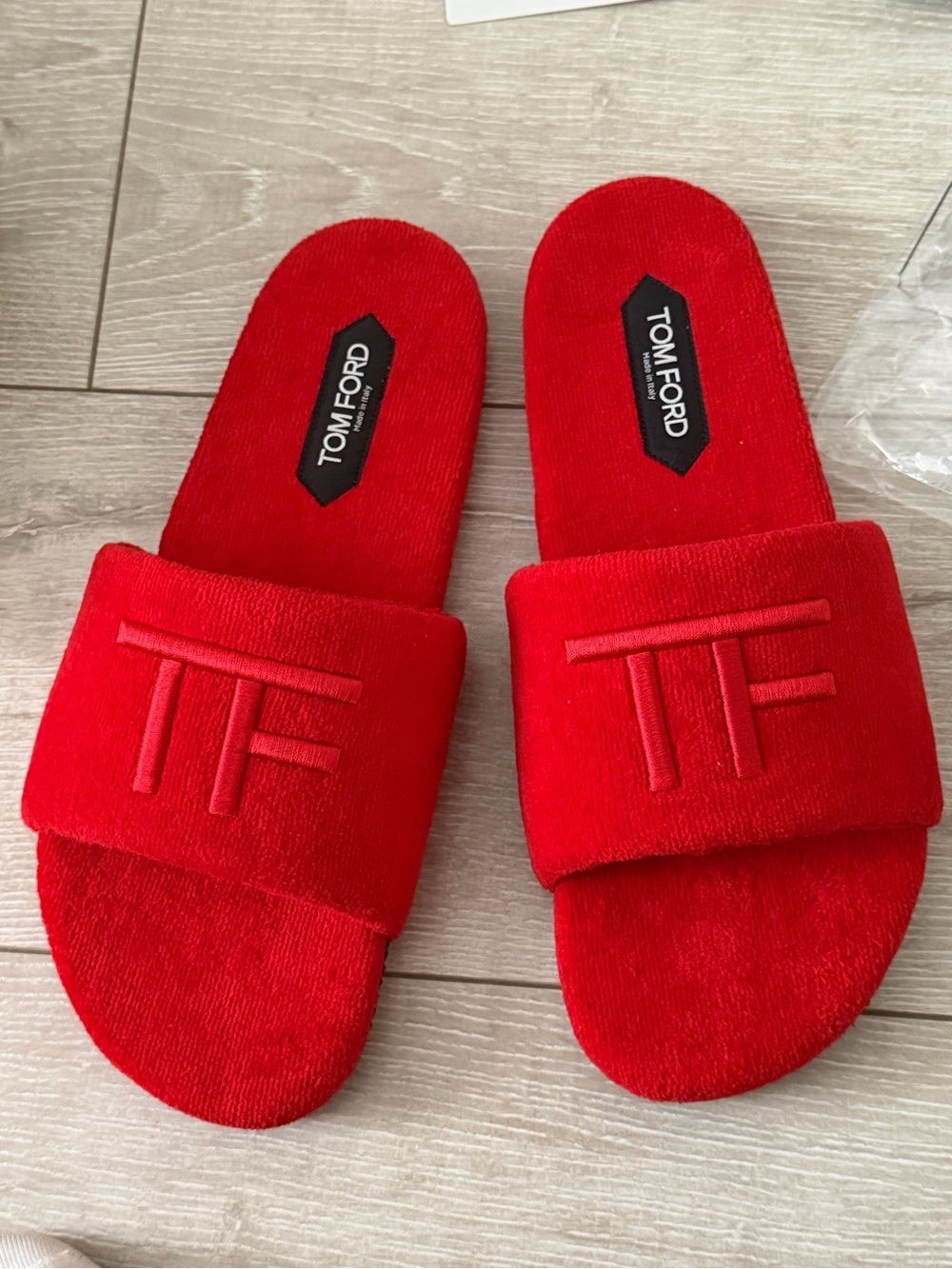 Tom Ford Red Plush TF Logo Slide Sandals velvet men 11